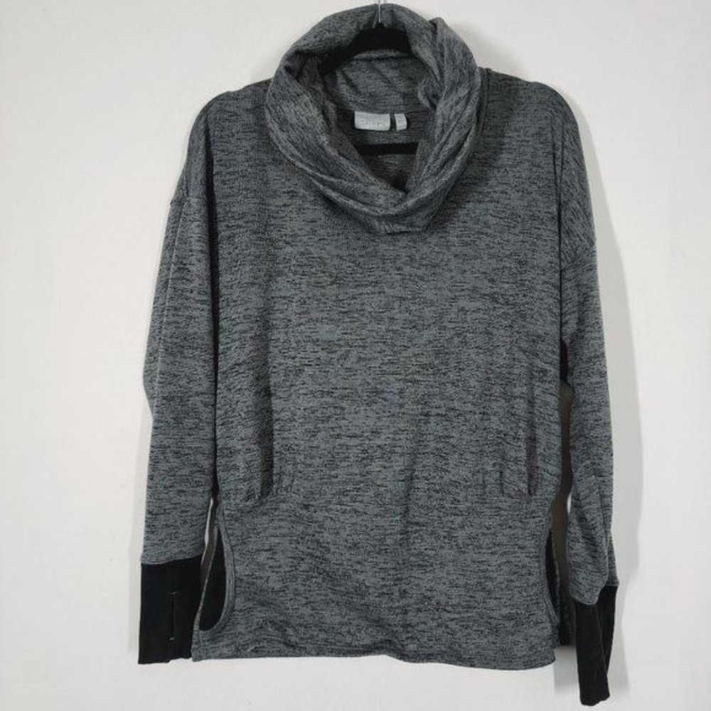 Athleta Batwing & Robin Cowl Neck Pullover Sweater Grey Thumb Holes Stretch Sm